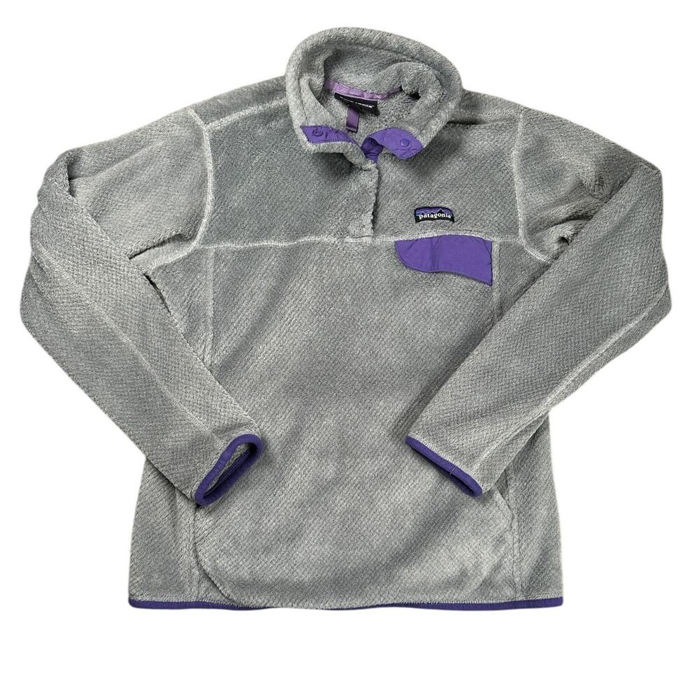 Patagonia Re-Tool Snap-T Fleece Pullover Womens M Gray Purple Sweater Hiking